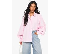 Womens Stripe Volume Sleeve Oversized Shirt - Pink - 14, Pink
