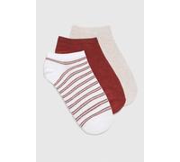Womens Striped Ankle Socks 3 Pack - Red - One Size, Red