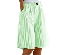 Womens Striped Bermuda Shorts Baggy Wide Leg Knee Length Shorts Elasticated Waist Lightweight Summer Trousers Lightweight Casual Beach Lounge Long Shorts with Pockets