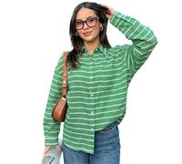 Women's Striped Button Down Shirt Oversized Long Sleeve Collared Blouse Casual Loose Fit Breathable Daily Fall Spring Streetwear Top Green