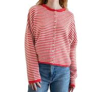 Women's Striped Cardigan Sweater Long Sleeve Open Front Button Down Casual Lightweight Cropped Knit Fall(Red,XL)