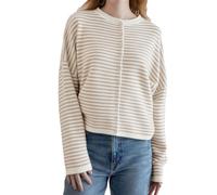 Women's Striped Cardigan Sweater Long Sleeve Open Front Button Down Casual Lightweight Cropped Knit Fall(Apricot,L)