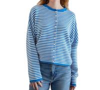 Women's Striped Cardigan Sweater Long Sleeve Open Front Button Down Casual Lightweight Cropped Knit Fall(Blue,S)