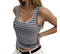 Women's Striped Color Block Tank for top Fitted U Neck Crop for top | Stretch Knit Camisole Thin Strap Fashion for top for Summer Beach Holiday Wear Cycling