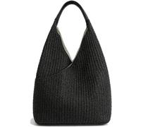 Women's Striped Crochet Straw Hobo Tote Shoulder Bag | Rainbow Multicolour, Woven Raffia, Beach & Travel, Handbag Purse, Summer Style