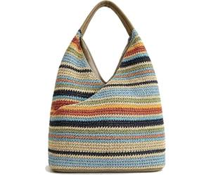 Women's Striped Crochet Straw Hobo Tote Shoulder Bag | Rainbow Multicolour, Woven Raffia, Beach & Travel, Handbag Purse, Summer Style