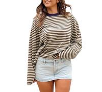 Women's Striped Cropped Shirt - Drop Shoulder Long Sleeve Crewneck, Y2K Fairy Grunge Sweatshirt, Stylish Sweater Top for Streetwear Looks(Light Yellow, XS)