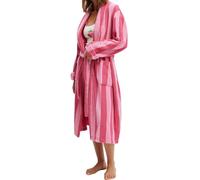 Womens Striped Fleece Dressing Gown Front Tie Up Long Length Towelling Robe Cute Fluffy Fuzzy Absorbent Bathrobe(Coral Red,Large)