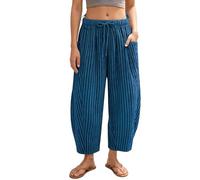 Womens Striped Harem Pants Wide Leg Tapered Trousers Elastic Drawstring Waist Summer Boho Palazzo Bottoms with Pockets Ideal for Warm Days At The Beach Holiday and Relaxed City Strolls Spring and