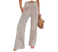 Women's Striped High Waisted Straight Leg Trousers