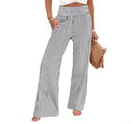Women's Striped High Waisted Straight Leg Trousers