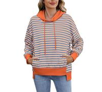 Women's Striped Hooded Sweatshirt Casual Pullover Long Sleeve Comfortable Soft Fleece Lined Casual Autumn Winter Blanket Dress, orange, XL