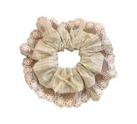 Women's Striped Lace Scrunchies Bowknot Decorated Large Elastic Hair Bobbles Ponytail Holder for Thick and Straight Hair
