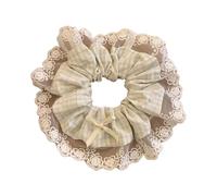 Women's Striped Lace Scrunchies Bowknot Decorated Large Elastic Hair Bobbles Ponytail Holder For Thick And Straight Hair
