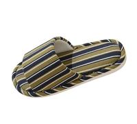 Women's Striped Linen Slippers Soft Sole House Slippers Open Toe Women's Slippers Comfortable and Breathable Guest Slippers Hotel Slippers Non-Slip Comfortable Slippers, Blackish Green, 6 UK