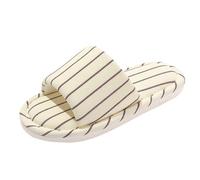 Women's Striped Linen Slippers Soft Sole House Slippers Open Toe Women's Slippers Comfortable and Breathable Guest Slippers Hotel Slippers Non-Slip Comfortable Slippers, brown, 8 UK