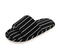 Women's Striped Linen Slippers Soft Sole House Slippers Open Toe Women's Slippers Comfortable and Breathable Guest Slippers Hotel Slippers Non-Slip Comfortable Slippers, black, 4 UK