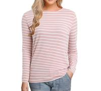 Women's Striped Long Sleeve Tshirt Tops Fashion Soft Lightweight Pullover Round Neck Basic Tops Casual Loose Fit Shirts Womens Comfy Spring Summer Going Out Tee Shirts Dressy Blouse (A1-Pink, XXL)