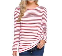 Women's Striped Long Sleeve Tshirt Tops Round Neck Basic Tops Fashion Soft Lightweight Pullover Blouse Dressy Casual Loose Fit Shirts Womens Comfy Tops Going Out Tee Shirts for Autumn