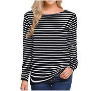 Women's Striped Long Sleeve Tshirt Tops Round Neck Basic Tops Fashion Soft Lightweight Pullover Blouse Dressy Casual Loose Fit Shirts Womens Comfy Tops Going Out Tee Shirts for Autumn