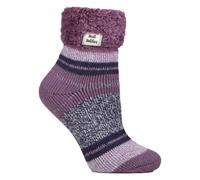 HEAT HOLDERS Womens Bed Socks Non Slip Lurex Striped Cuddly Fluffy Socks for Lounge & Winter