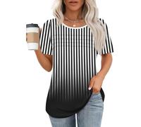 Womens Striped Short Sleeve Horizontal T-Shirt Ladies Crewneck Colorblock Printed Tunic Tees Fashion Summer Blouses Top