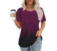 Womens Striped Short Sleeve Horizontal T-Shirt Ladies Crewneck Colorblock Printed Tunic Tees Fashion Summer Blouses Top
