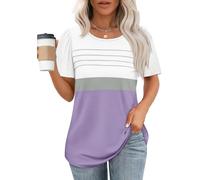 Womens Striped Short Sleeve Horizontal T-Shirt Ladies Crewneck Colorblock Printed Tunic Tees Fashion Summer Blouses Top