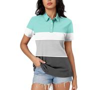 Women's Striped Short Sleeve Polo Shirt 3-Button Turn-Down Collar Striped Top Casual Golf Summer Essentials Tennis Wear
