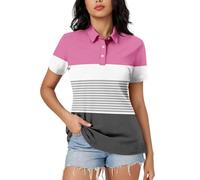 Women's Striped Short Sleeve Polo Shirt 3-Button Turn-Down Collar Striped Top Casual Golf Summer Essentials Tennis Wear