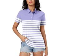 Women's Striped Short Sleeve Polo Shirt 3-Button Turn-Down Collar Striped Top Casual Golf Summer Essentials Tennis Wear