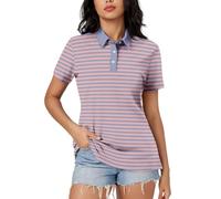 Women's Striped Short Sleeve Polo Shirt 3-Button Turn-Down Collar Striped Top Casual Golf Summer Essentials Tennis Wear