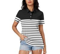 Women's Striped Short Sleeve Polo Shirt 3-Button Turn-Down Collar Striped Top Casual Golf Summer Essentials Tennis Wear