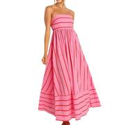 Women's Striped Spaghetti Strap Maxi Dress, Flowy Sleeveless Summer Sundress with Empire Waist, Elegant Holiday Dress for Seaside Walks, Garden Picnics and Rooftop Lunches Watermelon Red