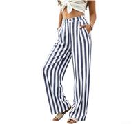 Women's Striped Straight Leg Trousers Elastic Waist Loose Fit