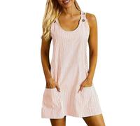 Women's Striped Summer Dress, Sleeveless Beach Dress with Buttons Straps U-Neck Mini Casual Classic Simple Comfortable Chic and Elegant Everyday Dress
