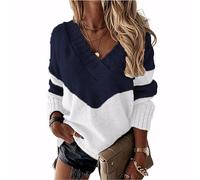 Women's Striped Sweater Casual Long Sleeve V Neck Chunky Knit Pullover Drop Shoulder Tops 2025 Fall Winter Clothing