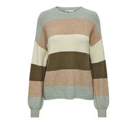ONLY Women's Onlatia KNT Noos L/S Stripe Pullover Knitted Jumper, Hedge Green/Stripes:w. Toasted Coconut/Pumice Stone/Breen, M