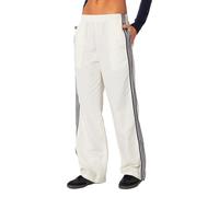 Womens Striped Sweatpants Drawstring Side Stripes Baggy Joggers Retro Parachute Track Pants Wide Leg Jogging Bottoms(Striped Begie,Medium)