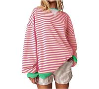 Womens Striped Sweatshirt Clearance Ladies Oversized Long Sleeve Tops Crew Neck Tops Striped Color Block Y2K Sweatshirt Casual Loose Pullover Jumper Sweaters Cute Teen Girls Trendy Clothes S-6XL