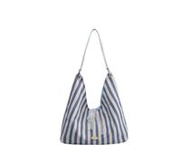 Women's Striped Tote bag, Stylish Lace Decorated Shoulder Handbag, Spacious Purse for Shopping Trips Casual Commutes Durable Design (Blue)