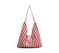 Women's Striped Tote bag, Stylish Lace Decorated Shoulder Handbag, Spacious Purse for Shopping Trips Casual Commutes Durable Design (Red)