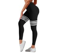 Women's Striped Yoga Pants High Waist Back V Crossover Scrunch Butt Lifting Tight Fit Gym Workout Leggings Quick Dry Running Pants for Ladies (Black, S)