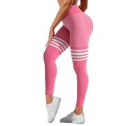 Women's Striped Yoga Pants High Waist Back V Crossover Scrunch Butt Lifting Tight Fit Gym Workout Leggings Quick Dry Running Pants for Ladies (Pink, M)