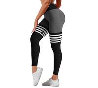 Women's Striped Yoga Pants High Waist Back V Crossover Scrunch Butt Lifting Tight Fit Gym Workout Leggings Quick Dry Running Pants for Ladies (White, L)