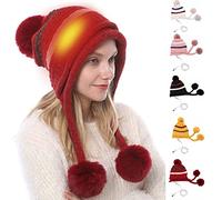 Women's Stripes Heated Hat UK Sale Clearance Ladies Fleece Caps USB Rechargeable Heating Hats Earmuff Snow Hats Beanie Scarf Knitted Hat Neckchief Head Neck Warmer Warm Thick Winter Ear Flaps