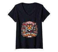 Womens Stripes of Hope: 2025 Tiger Tribute V-Neck T-Shirt