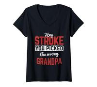 Womens Stroke Picked Wrong Grandpa Stroke Survivor V-Neck T-Shirt