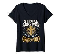 Women's Stroke Survivor By The Grace of God V-Neck T-Shirt