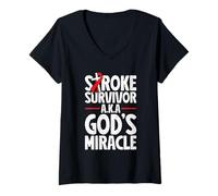 Womens Stroke Survivor Gods Miracle Funny Stroke Recovery V-Neck T-Shirt
